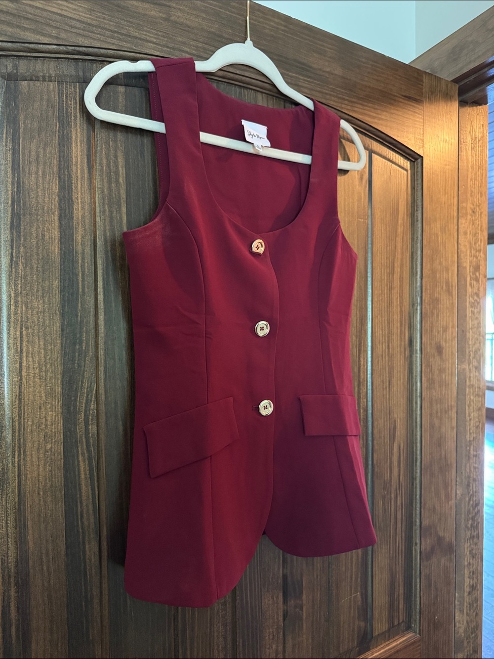 Sleeveless Dark Red/ Burgundy Button-Front Vest